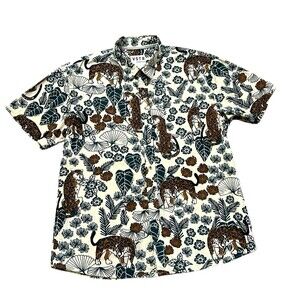 VSTR Premium Shirt XXL Cheetah pattern Green Flowers Leaves Short Sleeve funky
